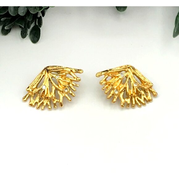 Gold-Tone Coral-Inspired Earrings With Sparkling Crystal Accents - Picture 5 of 9